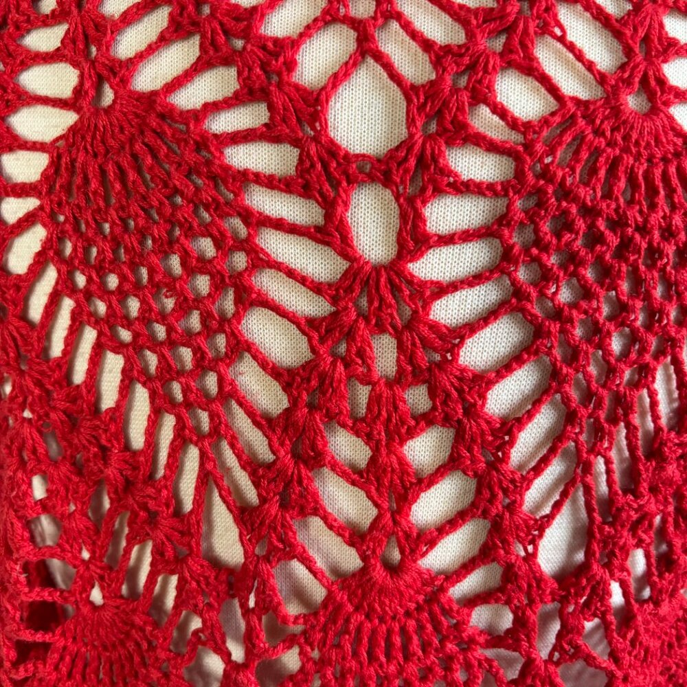 Red Open Work Knit Pullover Sweater - image 6